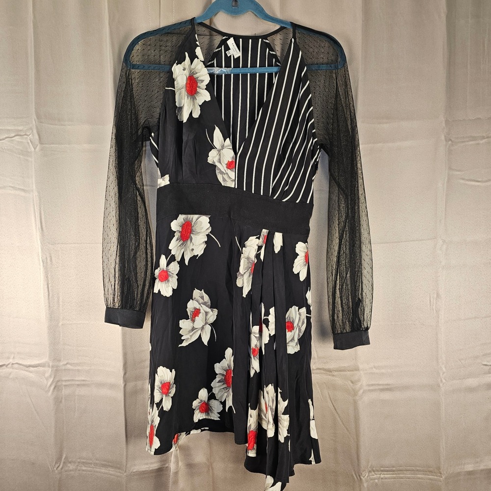 Equipment Femme Womens Black Floral Striped Silk Dress 4